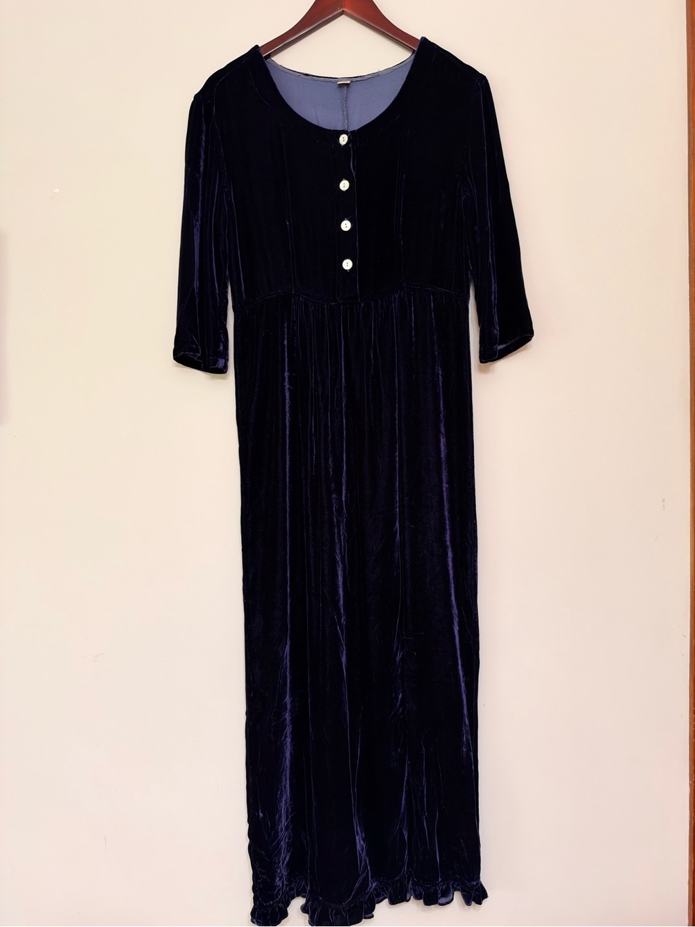 Navy Blue Silk Velvet Maxi Dress